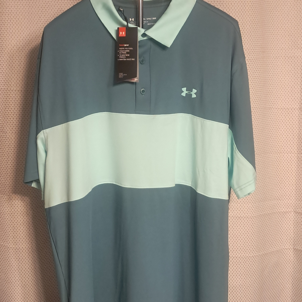 Under Armour Men's Teal and Light Blue Polo